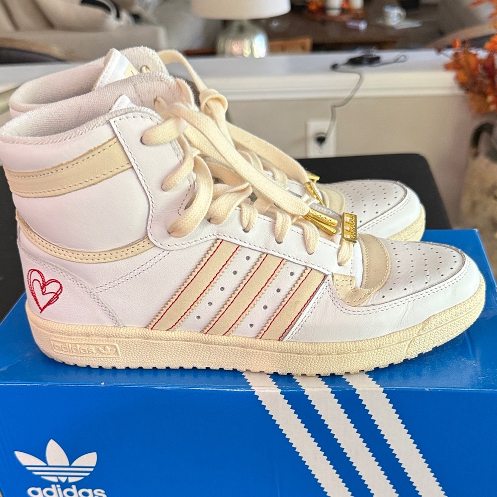 Adidas women’s  Cream and Red High-Top Sneakers